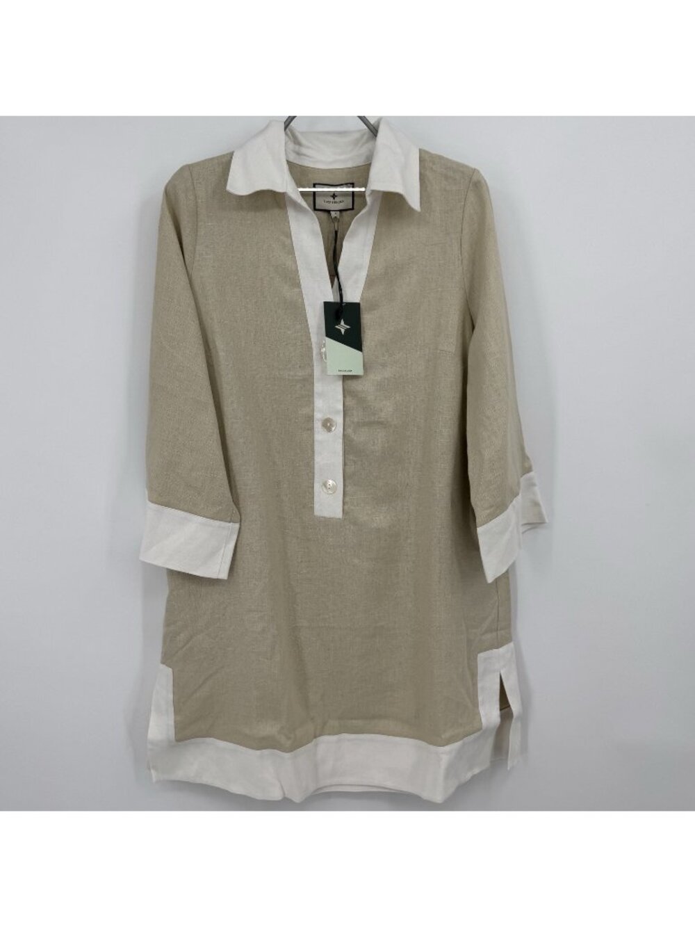 Tuckernuck Champagne Linen Collier Dress size S Small Collared Mini Shift NWT